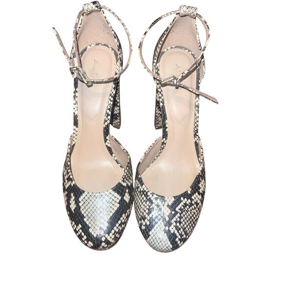ALDO Snake Print Ankle Strap Round Toe Platform Heels Size 7 - Picture 5 of 16
